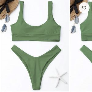 ZAFUL Scooped High Cut Bikini Set - Pea Green M